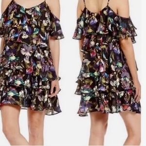 Gianni Bini Cold Shoulder Floral Ruffle Tiered Mini Dress Size Small For Women's